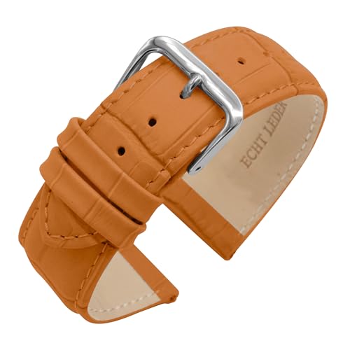 Eichmüller since 1950 Uhrenarmband Lederband Kalbsleder Alligator-/Krokoprägung 12/14/16/18/20/22 mm (Orange, 16 mm) von Eichmüller since 1950