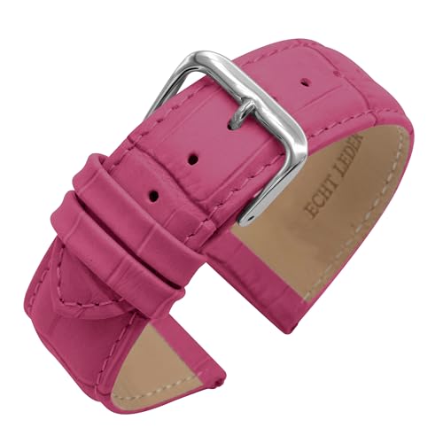 Eichmüller since 1950 Uhrenarmband Lederband Kalbsleder Alligator-/Krokoprägung 12/14/16/18/20/22 mm (Pink, 22 mm) von Eichmüller since 1950