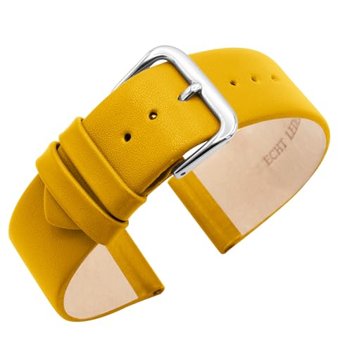 Eichmüller Uhrenarmband Nahtlos Nappaleder Kalbsleder in 10/12/14/16/18/20 mm (Gelb, 18 mm) von Eichmüller