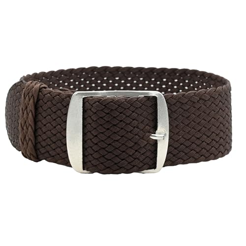 Eichmüller Uhrenarmband Perlon in 18/20 mm Textil Retro Geflochten Atmungsaktiv (Braun, 18 mm) von Eichmüller