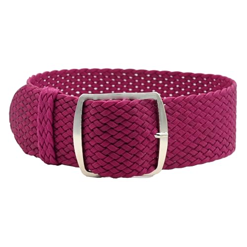Eichmüller Uhrenarmband Perlon in 18/20 mm Textil Retro Geflochten Atmungsaktiv (Brombeer, 18 mm) von Eichmüller