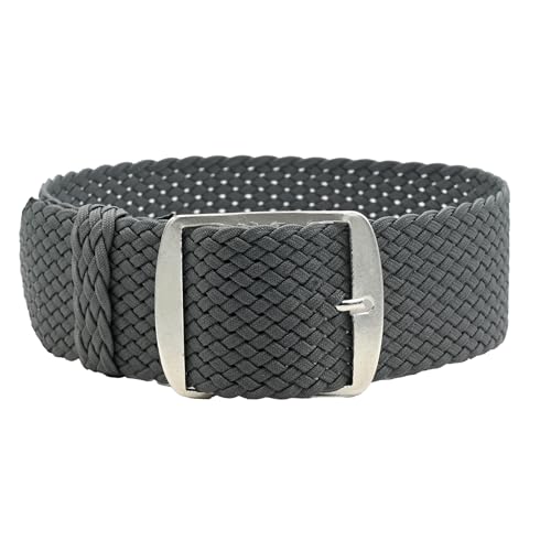 Eichmüller Uhrenarmband Perlon in 18/20 mm Textil Retro Geflochten Atmungsaktiv (Grau, 18 mm) von Eichmüller