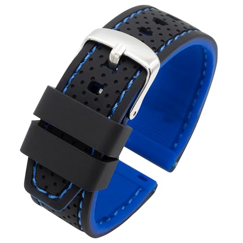 Eichmüller Uhrenband Silikon in 20/22/24 mm Silikonband Schwarz Blau Rot Gelb (Schwarz/Blau (0537), 24 mm) von Eichmüller