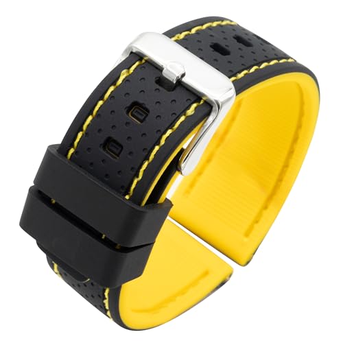 Eichmüller Uhrenband Silikon in 20/22/24 mm Silikonband Schwarz Blau Rot Gelb (Schwarz/Gelb (0536), 22 mm) von Eichmüller