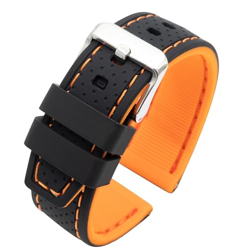 Eichmüller since 1950 Uhrenband Silikon in 20/22/24 mm Silikonband Schwarz Blau Rot Gelb (Schwarz/Orange (0534), 22 mm) von Eichmüller since 1950