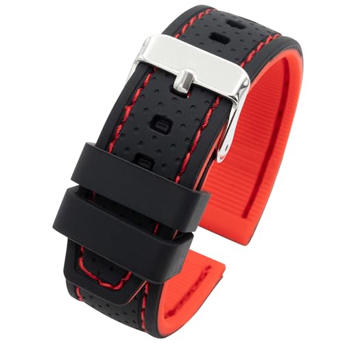 Eichmüller Uhrenband Silikon in 20/22/24 mm Silikonband Schwarz Blau Rot Gelb (Schwarz/Rot (0535), 20 mm) von Eichmüller