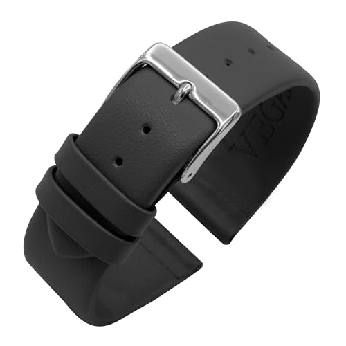 Eichmüller Uhrenband Vegan Lederimitat in 14/16/18/20/22 mm Nahtlos in Schwarz Braun Grau Weiß Blau (B80 - Schwarz, 20 mm) von Eichmüller