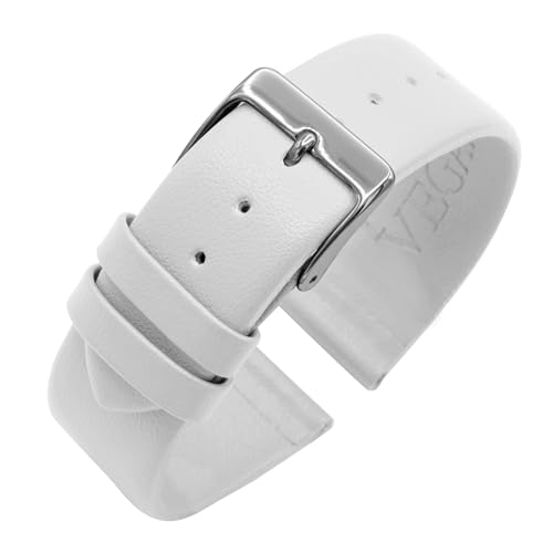 Eichmüller Uhrenband Vegan Lederimitat in 14/16/18/20/22 mm Nahtlos in Schwarz Braun Grau Weiß Blau (B85 - Weiß, 18 mm) von Eichmüller