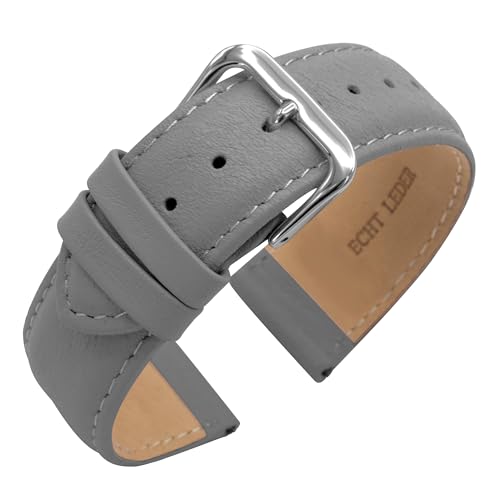 Eichmüller Verjüngendes Lederband in 14-22 mm Uhrenarmband mit Naht (14 mm, Grau) von Eichmüller