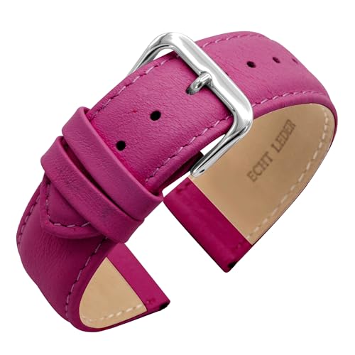 Eichmüller Verjüngendes Lederband in 14-22 mm Uhrenarmband mit Naht (14 mm, Pink) von Eichmüller