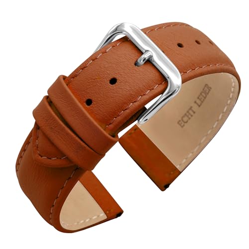 Eichmüller Verjüngendes Lederband in 14-22 mm Uhrenarmband mit Naht (16 mm, Braun) von Eichmüller