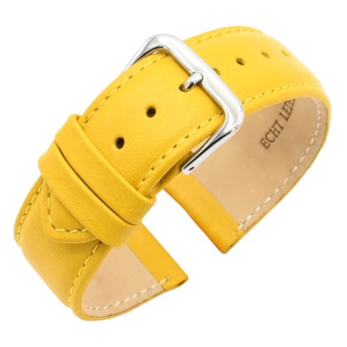 Eichmüller Verjüngendes Lederband in 14-22 mm Uhrenarmband mit Naht (16 mm, Gelb) von Eichmüller