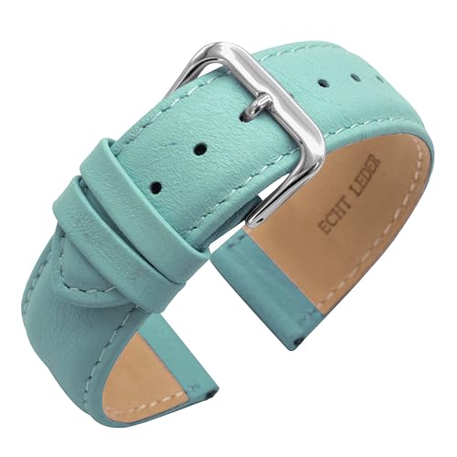 Eichmüller since 1950 Verjüngendes Lederband in 14-22 mm Uhrenarmband mit Naht (16 mm, Türkis) von Eichmüller since 1950