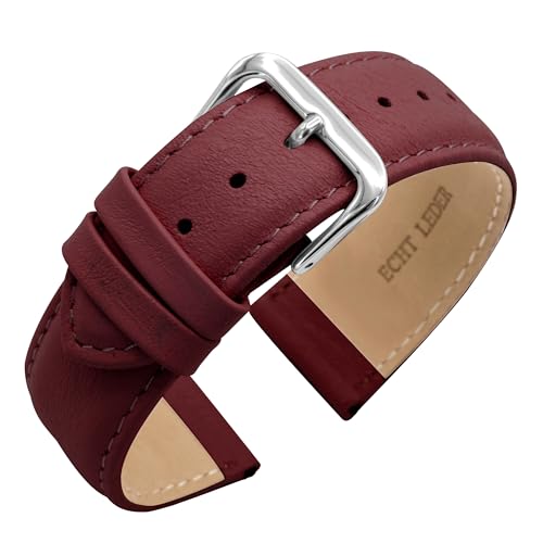Eichmüller Verjüngendes Lederband in 14-22 mm Uhrenarmband mit Naht (20 mm, Dunkelrot) von Eichmüller