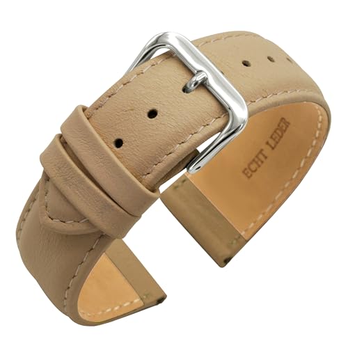 Eichmüller Verjüngendes Lederband in 14-22 mm Uhrenarmband mit Naht (22 mm, Beige) von Eichmüller