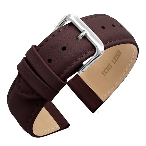 Eichmüller Verjüngendes Lederband in 14-22 mm Uhrenarmband mit Naht (22 mm, Bordeaux) von Eichmüller