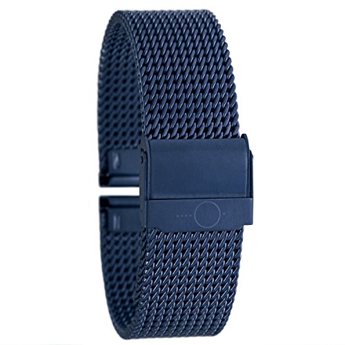 Eichmüller BandOh Uhrenarmband Edelstahl Milanaise PVD vergoldet Blau 22mm Mesh, Blau, 22mm, Maschen von Eichmüller