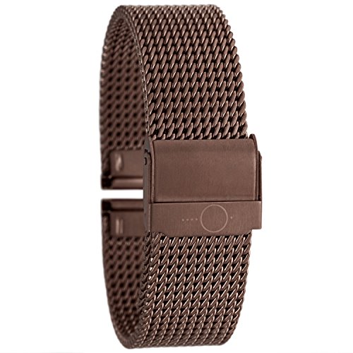 Eichmüller BandOh Edelstahl Uhrenarmband Milanaise PVD vergoldet Braun 20mm Armband, Braun, 20mm, Armband von Eichmüller