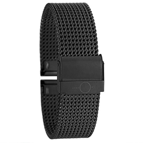 Eichmüller edles bandOh Edelstahl Milanaise Maschen Metall Uhrenarmband mit Sicherheits-Click-Verschluss metallicschwarz 22mm von Eichmüller
