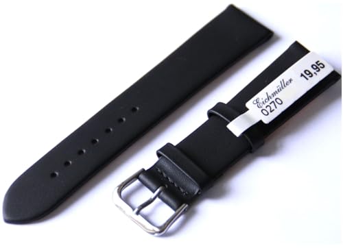 Eichmüller glattes 20 mm Leder Uhren Armband Schwarz matt Edelstahl Dornschließe ohne Naht von Eichmüller