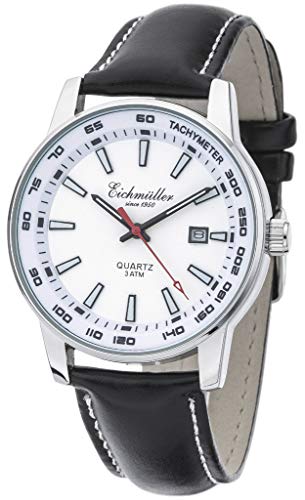Eichmüller Herren Armbanduhr | Quarzuhr mit Datum | Lederband schwarz | Ziffernblatt weiß von Eichmüller