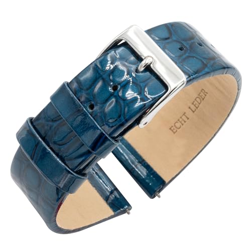 Eichmüller since 1950 Lederband Kroko Prägung Lack Metallic Finish in 14/16/18/20/22 mm (Blau, 22 mm) von Eichmüller since 1950