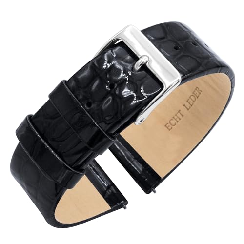 Eichmüller since 1950 Lederband Kroko Prägung Lack Metallic Finish in 14/16/18/20/22 mm (Schwarz, 22 mm) von Eichmüller since 1950