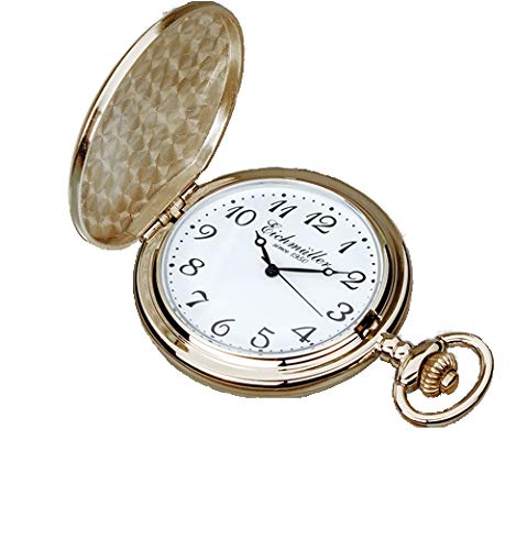 Taschenuhr Quarz Messing Savonnette Vintage 45 mm mit Samtbox & Kette Eichmüller von Eichmüller since 1950