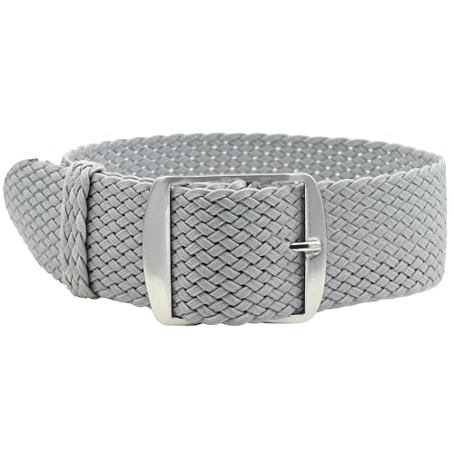 Eichmüller Uhrenarmband Perlon in 18/20 mm Textil Retro Geflochten Atmungsaktiv (Hellgrau, 18 mm) von Eichmüller