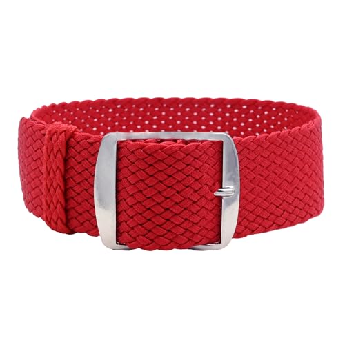 Eichmüller Uhrenarmband Perlon in 18/20 mm Textil Retro Geflochten Atmungsaktiv (Rot, 20 mm) von Eichmüller