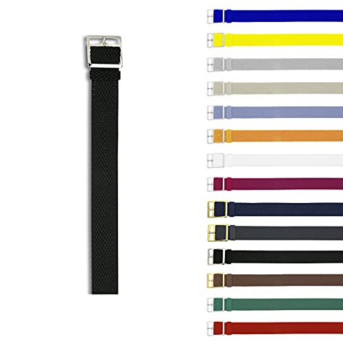 Eichmüller Uhrenarmband Perlon in 18/20 mm Textil Retro Geflochten Atmungsaktiv (Schwarz, 20 mm) von Eichmüller