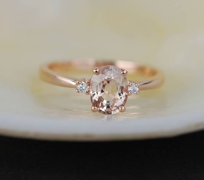 Oval Karamell Saphir Verlobungsring Rosegold 3-stein Diamant Ring Oval Karamell Saphir Verlobungsring Rosegold 3-stein Diamant Ring von EidelMini