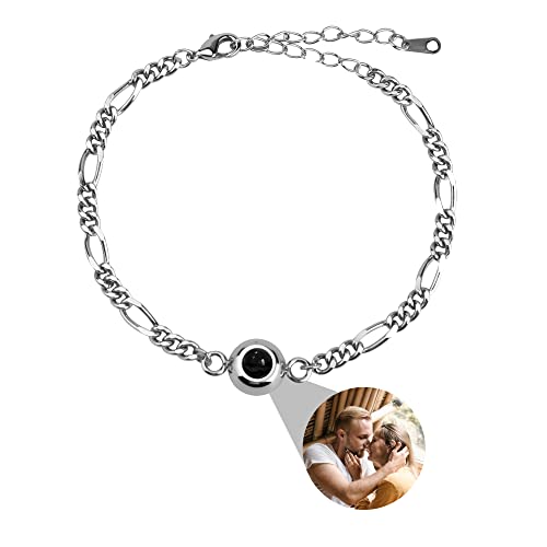 Eiennoai Personalisierte Armbänder mit Bildern innen, personalisierte Foto-Armbänder für Paare, runde Foto-Armbänder Projektion Armbänder für Frauen Männer Jahrestage Geburtstag Weihnachten von Eiennoai