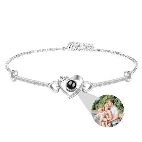 Eiennoai Personalisiertes Foto Armband Kreis Foto Armbänder mit Bild im Inneren Ich liebe Sie Halskette 100 Sprachen Bild Armband für Frauen von Eiennoai