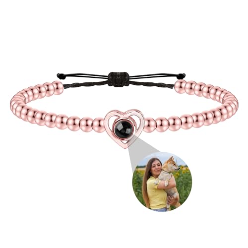 Eiennoai Personalisiertes Projektionsarmband, Glücksperlen-Projektionsarmb?nder für Damen und Herren,Foto projektion armband, Freunde und Liebhaber von Eiennoai