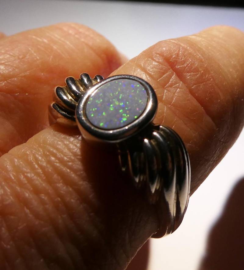 Attraktiver Ring Aus Sterlingsilber Mit Opal-Triplette, Vintage, Top-Zustand von EifelSammelnJagen