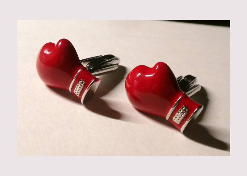 Manschettenknöpfe, Rote Boxhandschuhe, Muhammad Ali, 925Er Silber, Rhodiniert, Gestempelt, 2000Er von EifelSammelnJagen