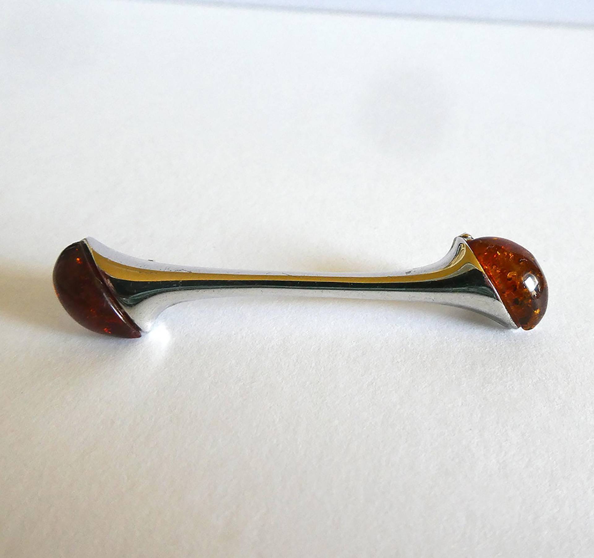 Niedliche Zarte Brosche, Zwei Kleine Bernsteine, 835Er Silber, 1980Er von EifelSammelnJagen