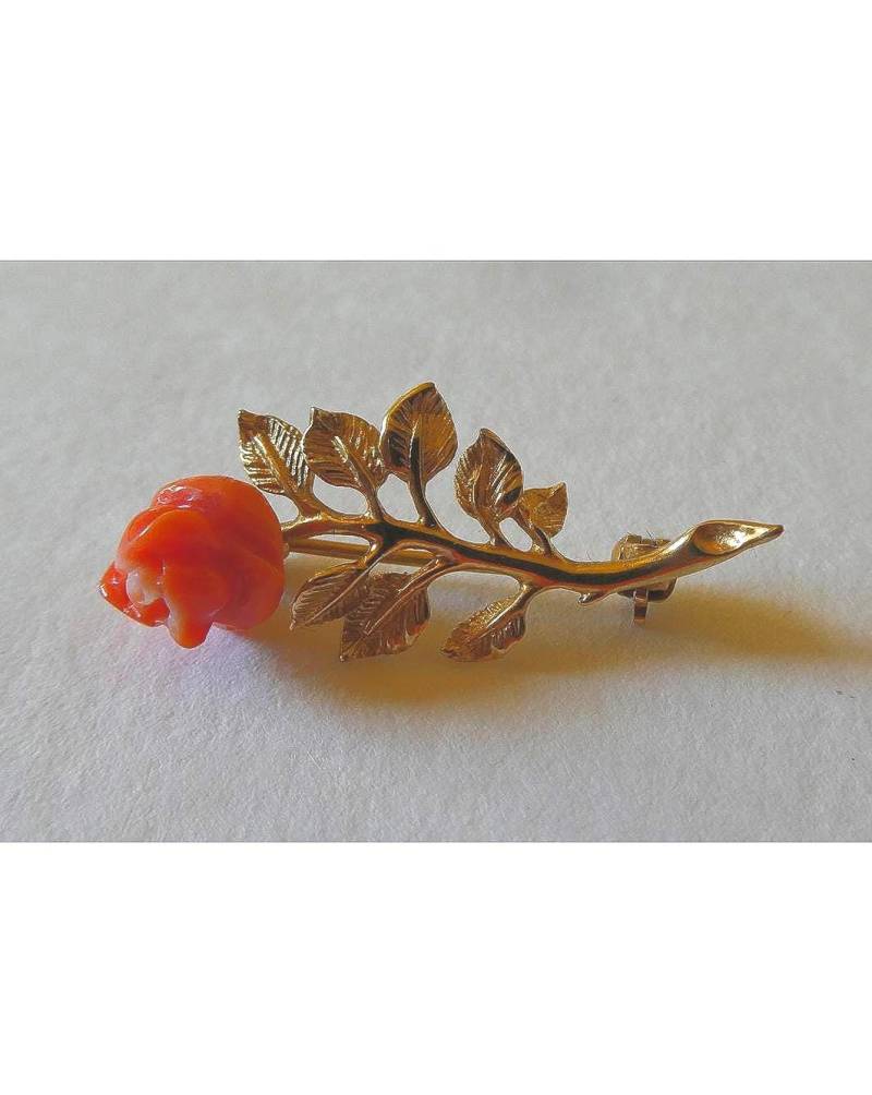 Wunderschöne Brosche, Rose, Massiv Gold, 333Er/8 Kt Gold Und Koralle, Sehr Feine, Gut Ausgeführte Goldschmiedearbeit, Meisterpunze von EifelSammelnJagen