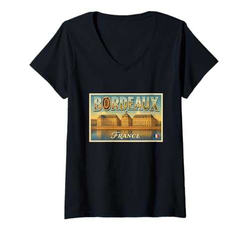 Damen Vintage-Reise-Souvenir-Poster, Motiv: Bordeaux Frankreich T-Shirt mit V-Ausschnitt Damen Vintage-Reise-Souvenir-Poster, Motiv: Bordeaux Frankreich T-Shirt mit V-Ausschnitt von Eiffel Good Tees Apparel and Design