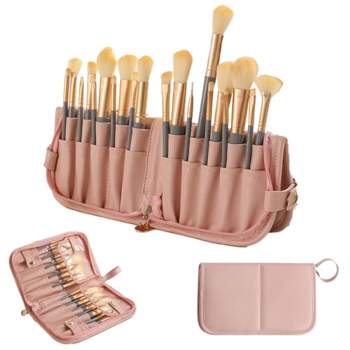 Eiflayn Pinseltasche,20 Fächern Make Up Tasche,Vertikale Pinselmappe,Pinsel Tasche, Abdichtung,Tragbare Reise Pinsel Etui,für Schminkpinsel, Malpinsel,Pinseltasche Schule (Rosa) von Eiflayn