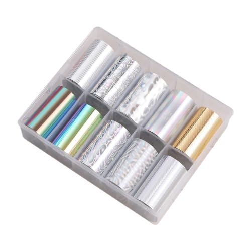 Eighosee 10 Rollen Nagelfolien, Nagellack-Aufkleber, Metallfarben, Sternenpapier, Transferfolie, Selbstklebende Abziehbilder, Nagelkunst-Dekorationen, Langlebig, Einfach Anzubringen von Eighosee