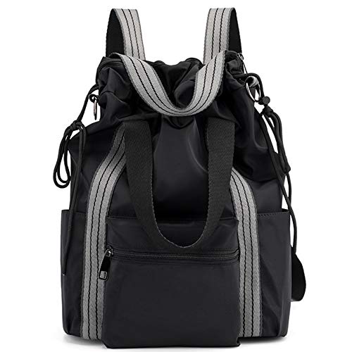 Eighosee Damen Nylon Rucksack Multifunktionstasche Mode Umhängetasche Kordelzug Rucksack Multi Rucksack für junge Mädchen Schwarz von Eighosee