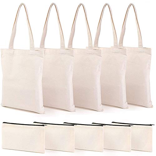 Eighosee Federmäppchen aus Segeltuch, Tragetaschen-Set, DIY-Bastel-Make-up-Taschen mit Reißverschluss, Leinen-Stiftetui, wiederverwendbar, Einkaufstasche, beige von Eighosee