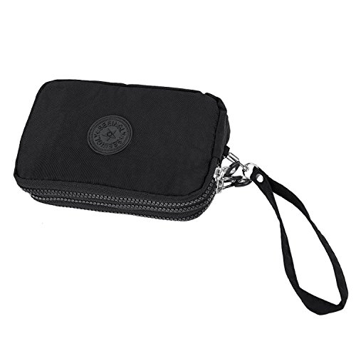 Eighosee Frauen kleine Brieftasche Washer Falten Stoff Telefon Geldboerse drei Reissverschluesse tragbare Make-up Tasche Schwarz Eighosee Frauen kleine Brieftasche Washer Falten Stoff Telefon Geldboerse drei Reissverschluesse tragbare Make-up Tasche Schwarz von Eighosee