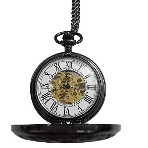 Eighosee Steampunk Taschenuhr Mechanische Taschenuhr Flip Uhr Halskette Retro Skelett Retro Taschenuhr Kette , von Eighosee