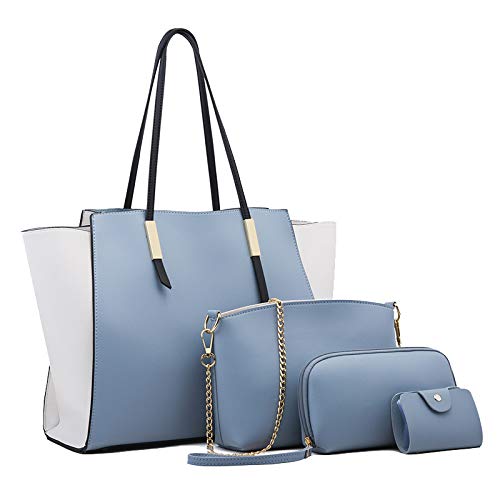 Eighosee The New 4 Piece Set Damen Handtasche Frauen PU Leder Schulter Messenger Bag Damen Compound Bag Tote Bag Blau von Eighosee