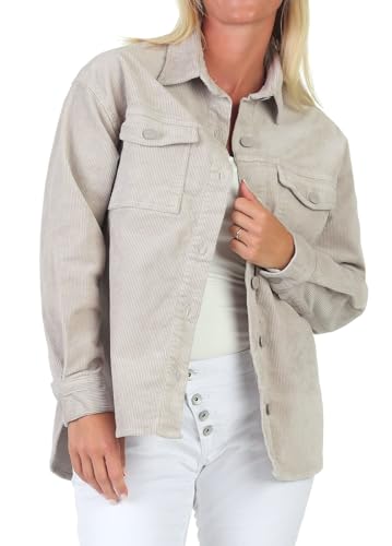 Eight 2 Nine Damen Cord Shacket lässige Hemdjacke LETN-083 Oversize Damenjacke Light Beige L von Eight 2 Nine