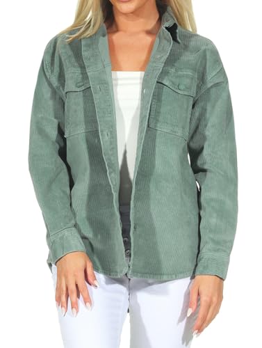 Eight 2 Nine Damen Cord Shacket lässige Hemdjacke LETN-083 Oversize Damenjacke Middle Green S von Eight 2 Nine