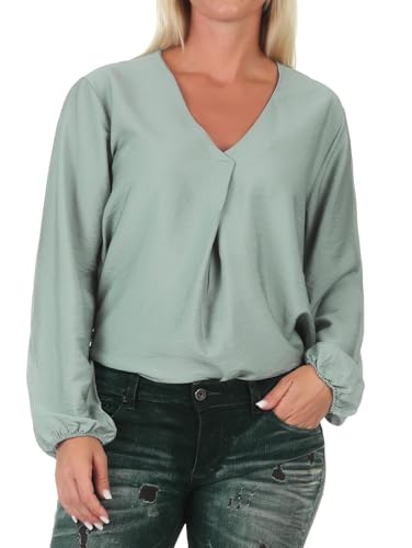 Eight 2 Nine Damen Langarm Bluse LETN-082 Damenbluse Shirt V-Ausschnitt Middle Green M von Eight 2 Nine